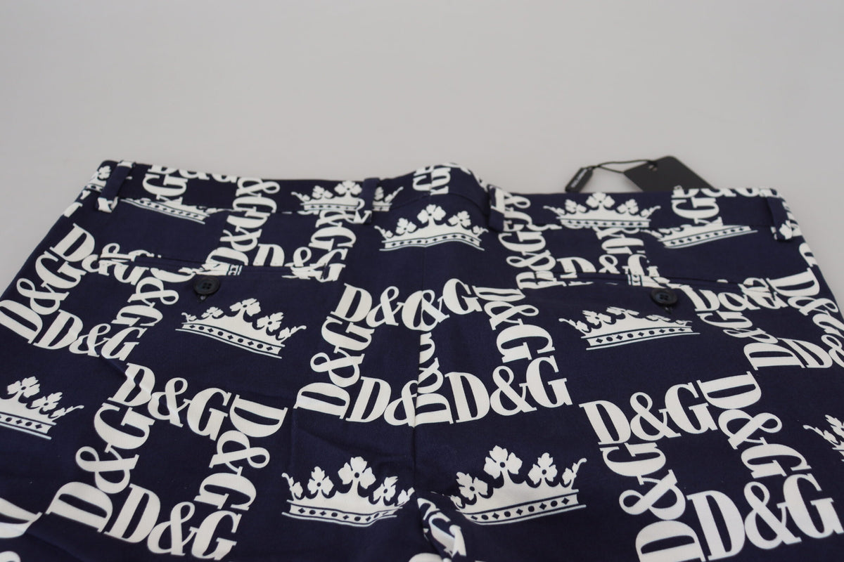 Shorts en coton à imprimé logo bleu de Dolce &amp; Gabbana