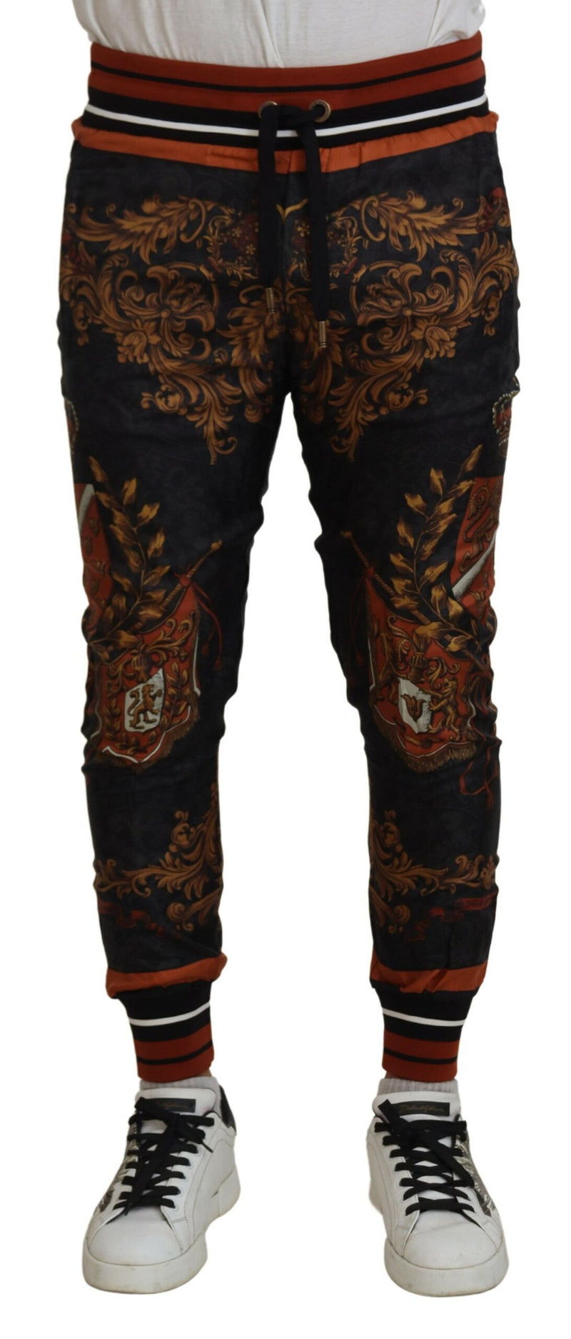 Dolce &amp; Gabbana grijze zijden broek met barokke kroonmotief, sportbroek