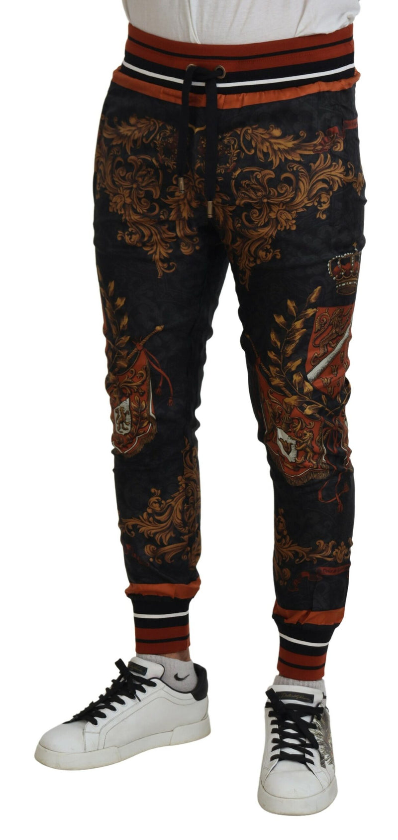 Dolce &amp; Gabbana grijze zijden broek met barokke kroonmotief, sportbroek