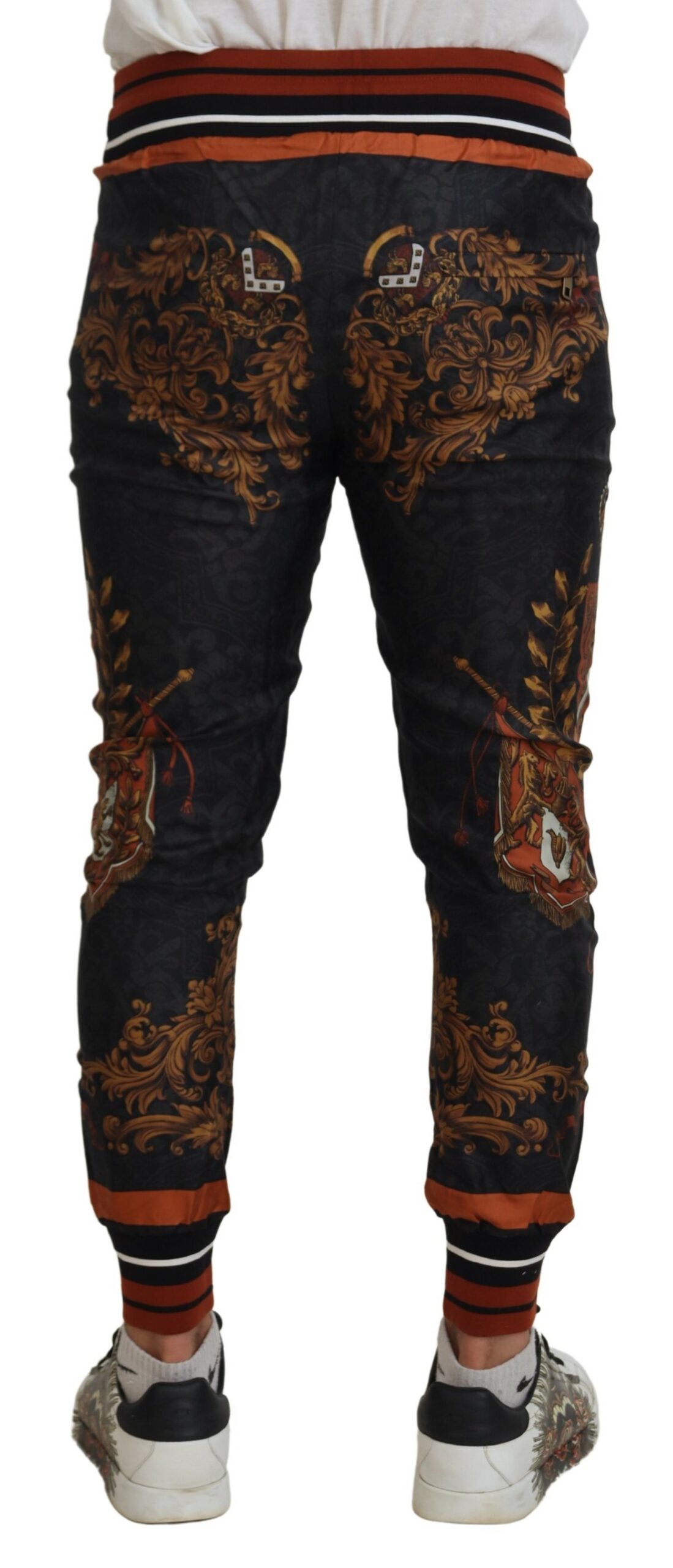 Pantalon de sport en soie grise à couronne baroque de Dolce &amp; Gabbana