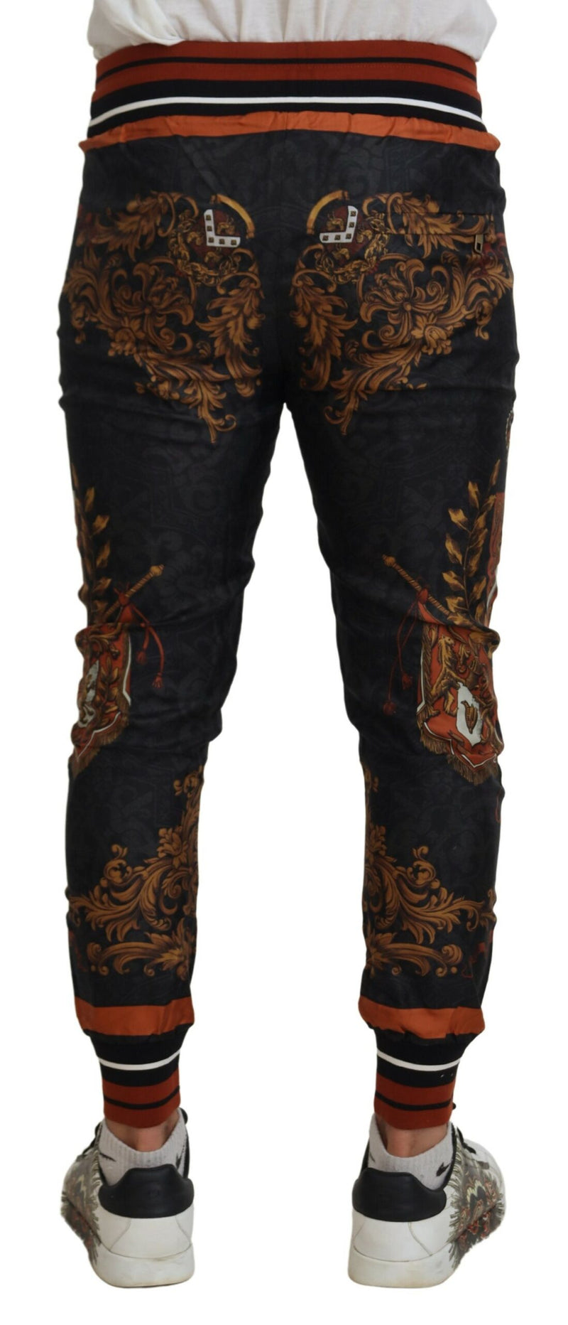 Dolce &amp; Gabbana grijze zijden broek met barokke kroonmotief, sportbroek