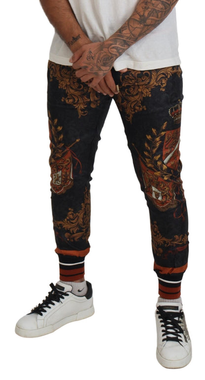 Pantalon de sport en soie grise à couronne baroque de Dolce &amp; Gabbana