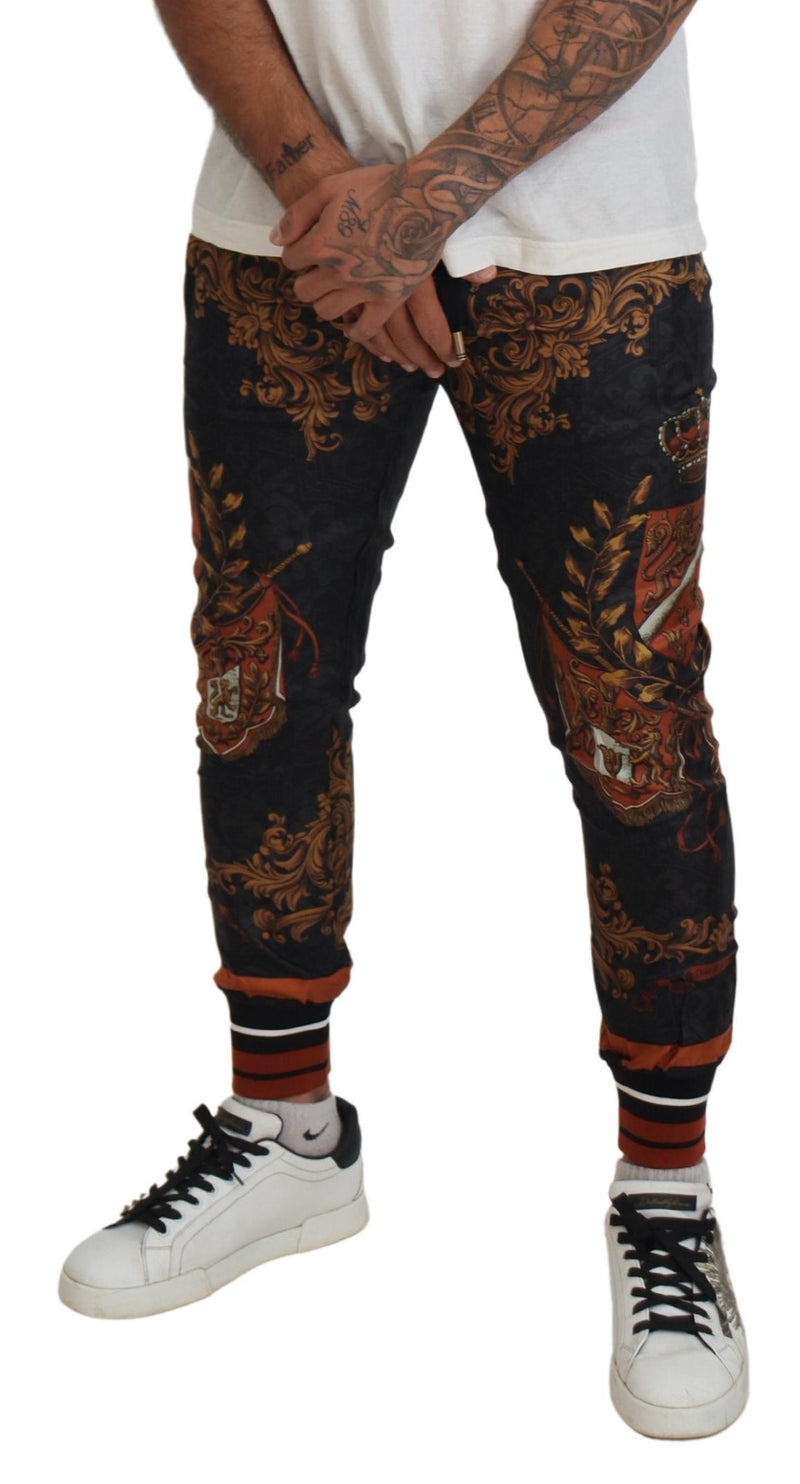 Dolce &amp; Gabbana grijze zijden broek met barokke kroonmotief, sportbroek