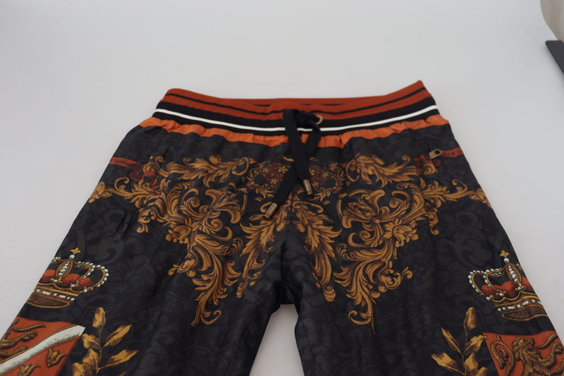 Dolce &amp; Gabbana grijze zijden broek met barokke kroonmotief, sportbroek