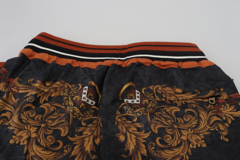 Dolce &amp; Gabbana grijze zijden broek met barokke kroonmotief, sportbroek