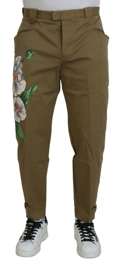 Pantalon chino en coton extensible beige à motifs floraux de Dolce &amp; Gabbana