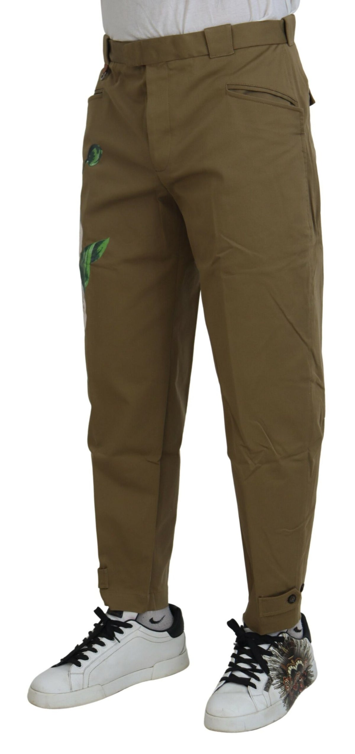 Pantalon chino en coton extensible beige à motifs floraux de Dolce &amp; Gabbana