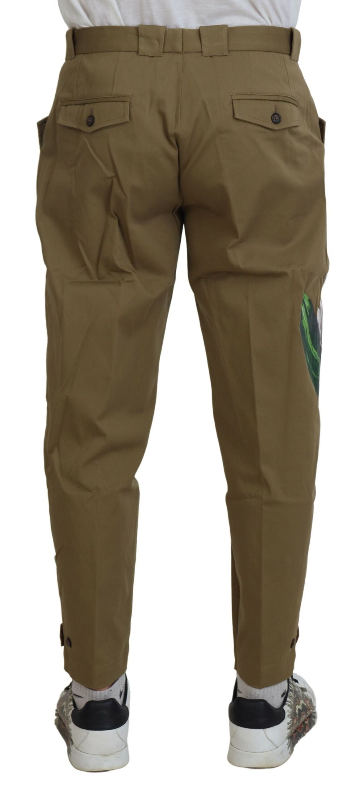 Pantalon chino en coton extensible beige à motifs floraux de Dolce &amp; Gabbana