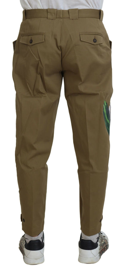 Pantalon chino en coton extensible beige à motifs floraux de Dolce &amp; Gabbana