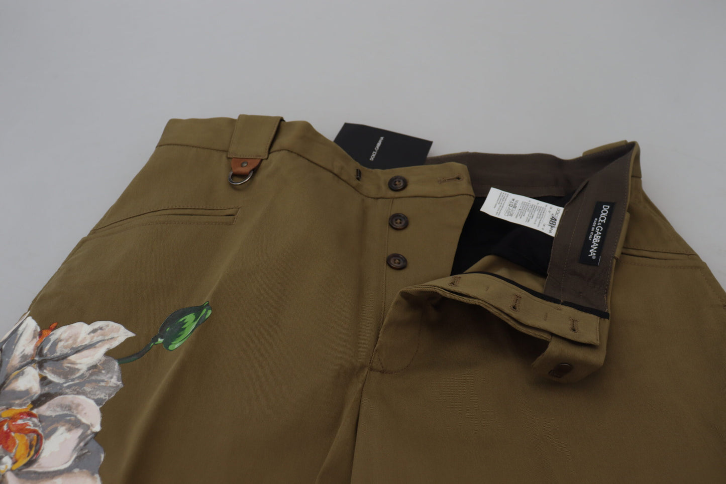 Pantalon chino en coton extensible beige à motifs floraux de Dolce &amp; Gabbana