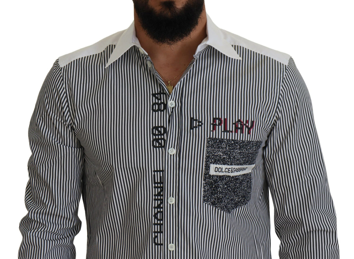 Chemise à rayures grises et blanches, coupe ajustée, Dolce &amp; Gabbana