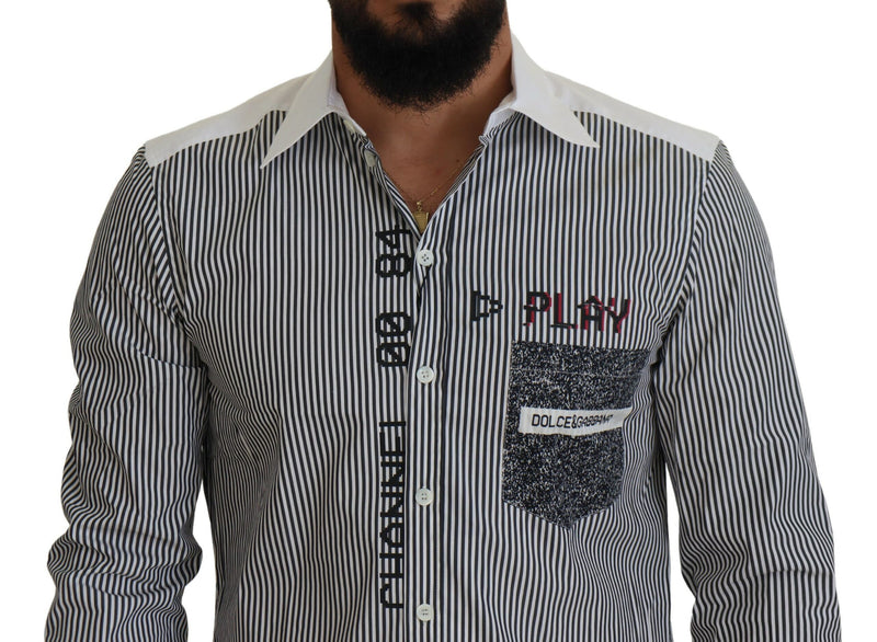 Chemise à rayures grises et blanches, coupe ajustée, Dolce &amp; Gabbana