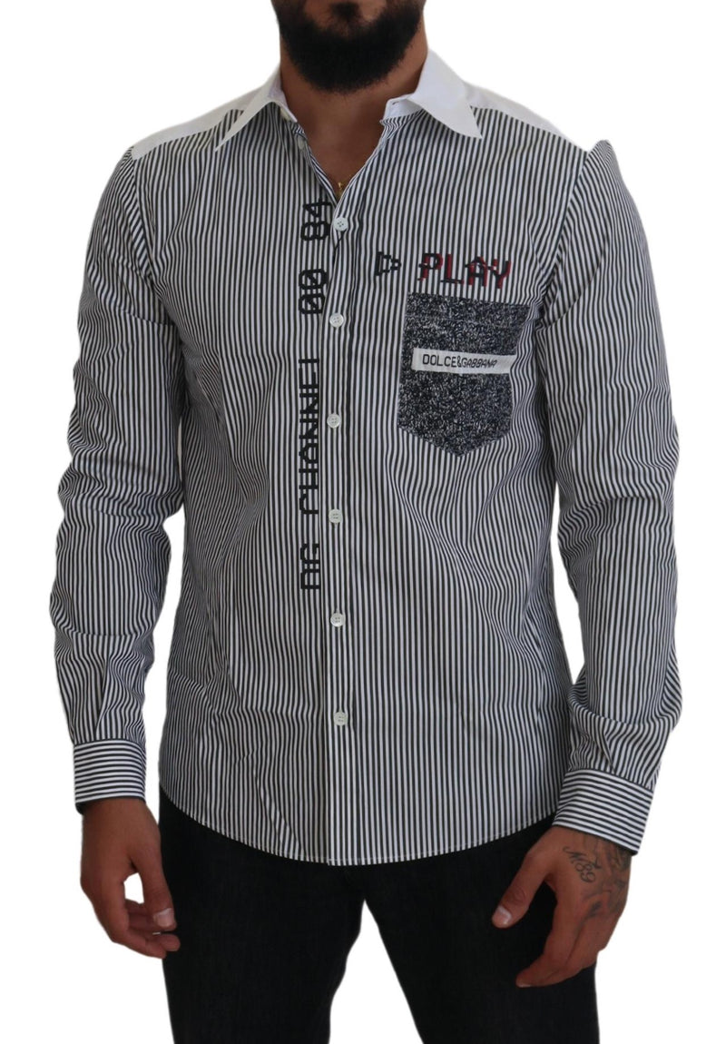 Chemise à rayures grises et blanches, coupe ajustée, Dolce &amp; Gabbana