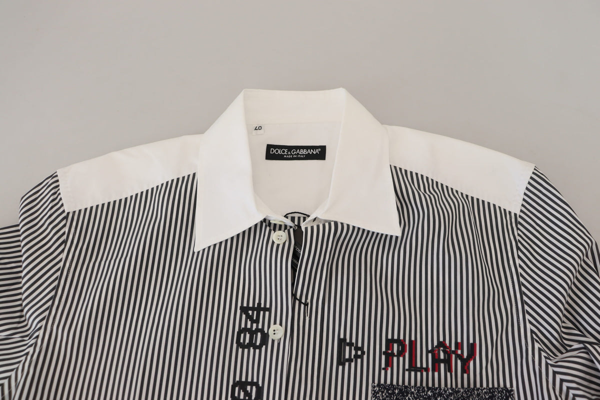 Chemise à rayures grises et blanches, coupe ajustée, Dolce &amp; Gabbana