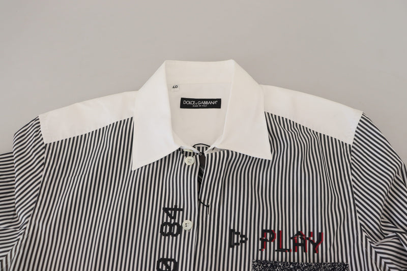 Chemise à rayures grises et blanches, coupe ajustée, Dolce &amp; Gabbana