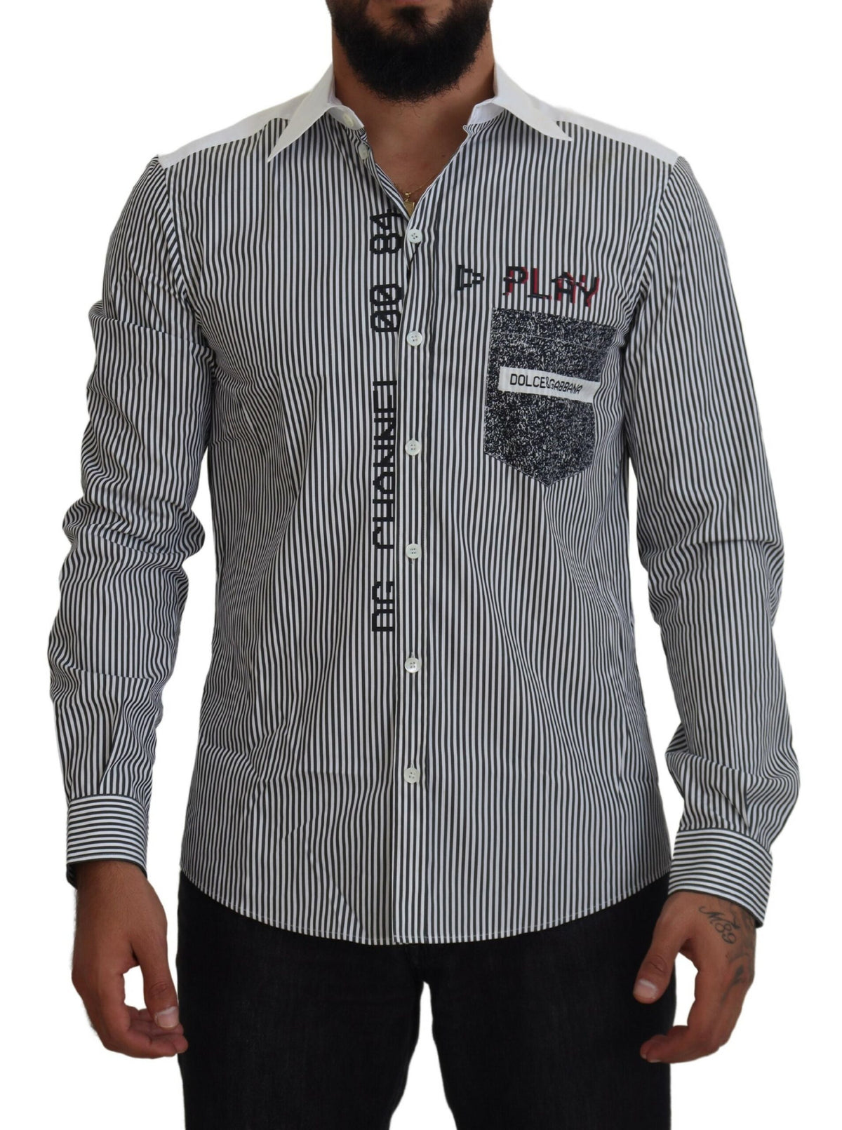 Chemise à rayures grises et blanches, coupe ajustée, Dolce &amp; Gabbana