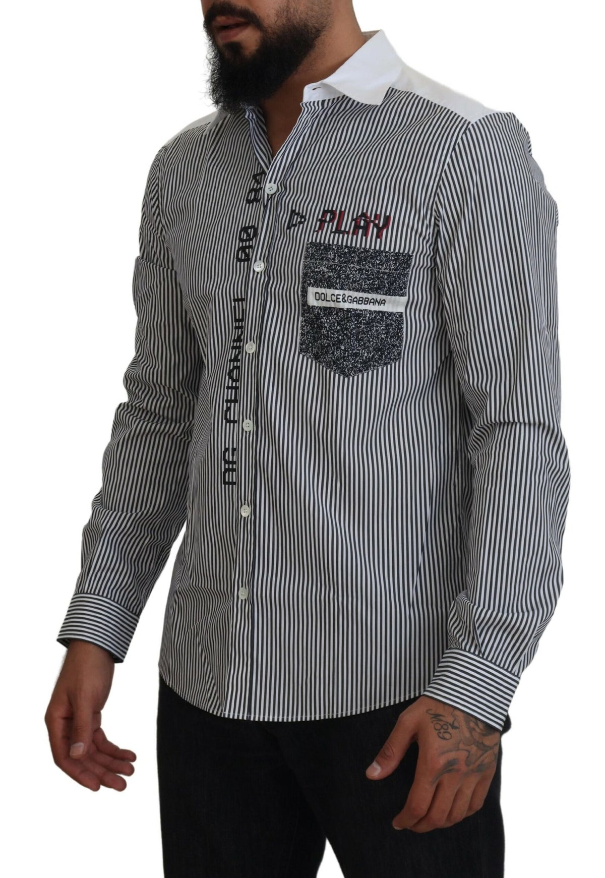 Chemise à rayures grises et blanches, coupe ajustée, Dolce &amp; Gabbana