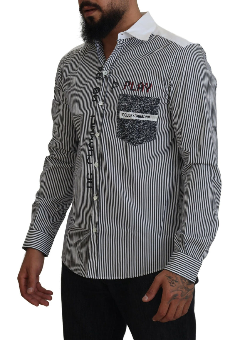 Chemise à rayures grises et blanches, coupe ajustée, Dolce &amp; Gabbana