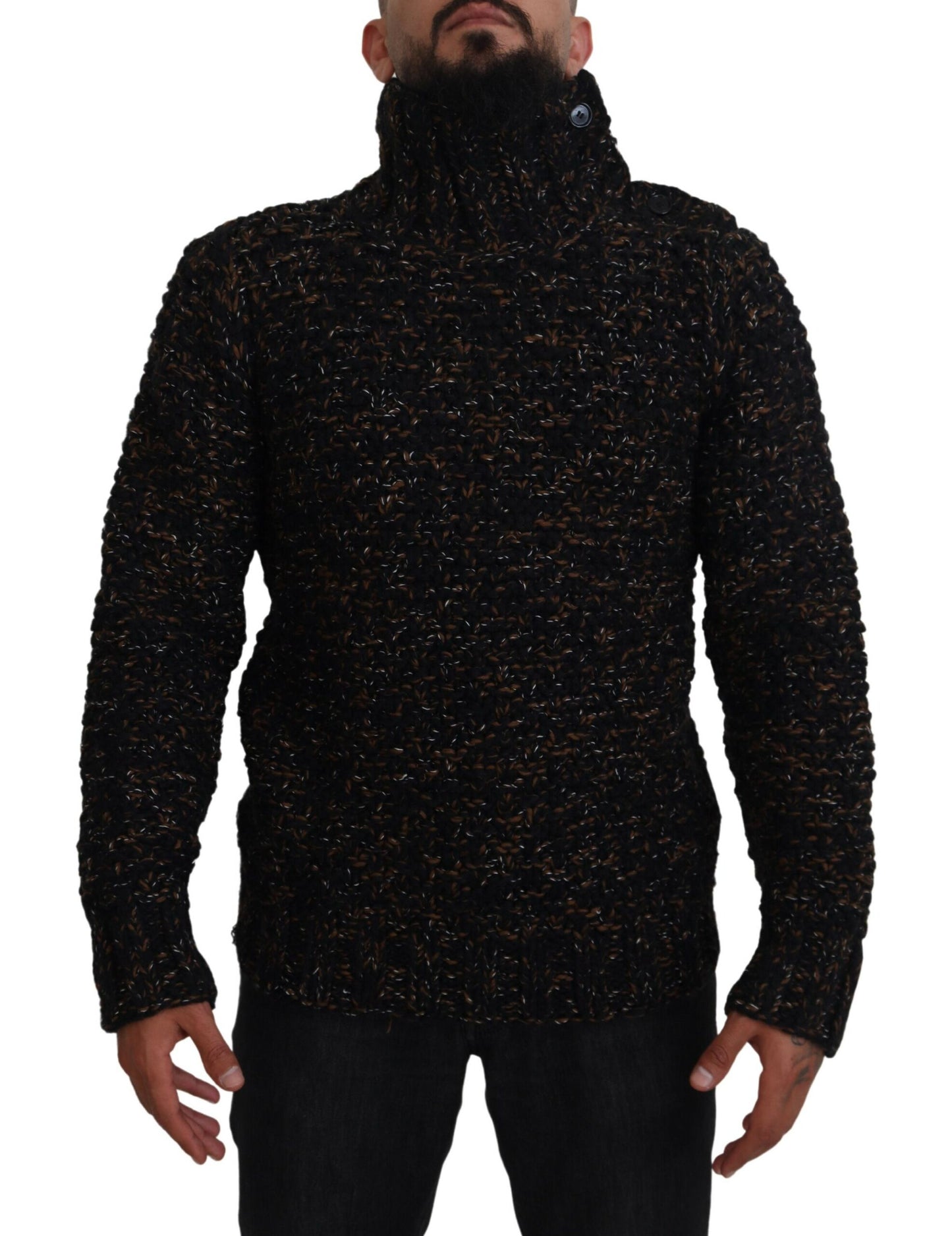 Pull col montant en tricot brun Fatto A Mano de Dolce &amp; Gabbana