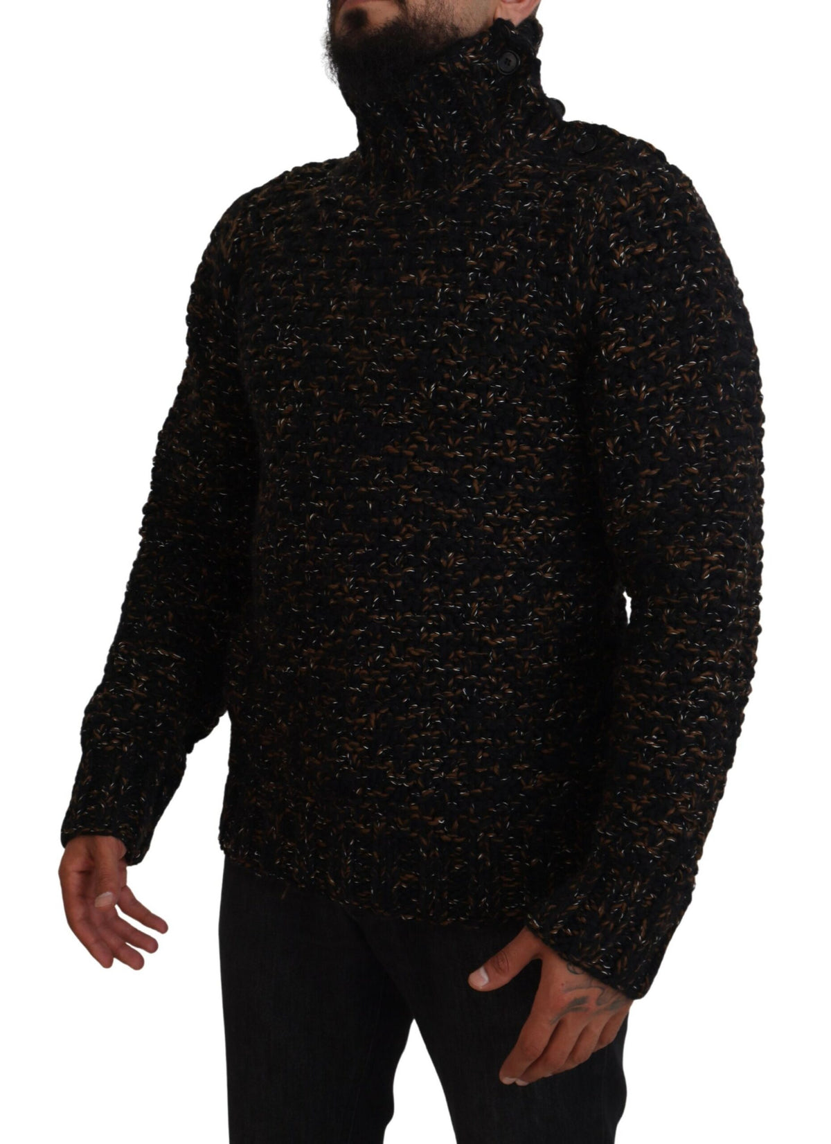 Pull col montant en tricot brun Fatto A Mano de Dolce &amp; Gabbana