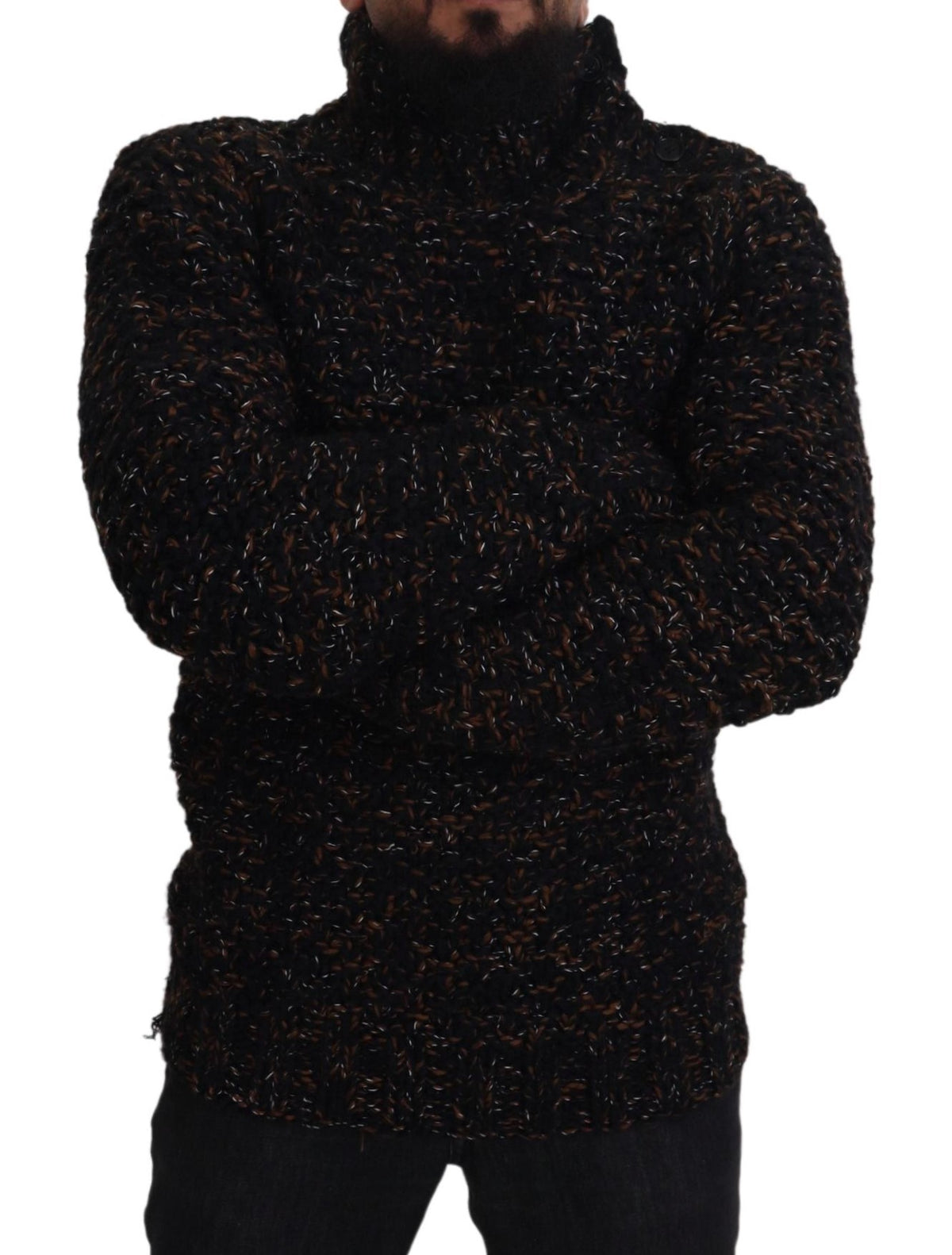 Pull col montant en tricot brun Fatto A Mano de Dolce &amp; Gabbana