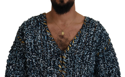 Pull en cardigan bleu à boutons Dolce &amp; Gabbana, fait à la main.