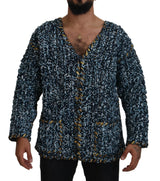 Pull en cardigan bleu à boutons Dolce &amp; Gabbana, fait à la main.