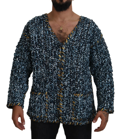 Pull en cardigan bleu à boutons Dolce &amp; Gabbana, fait à la main.