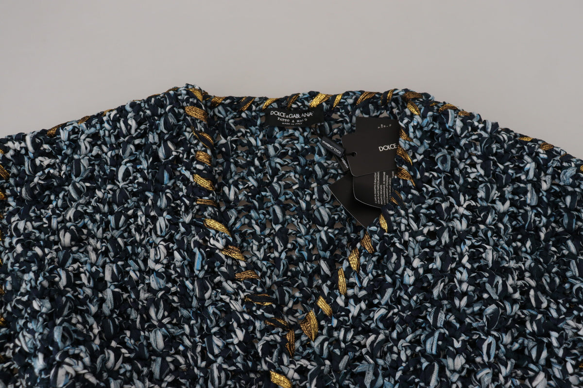 Pull en cardigan bleu à boutons Dolce &amp; Gabbana, fait à la main.