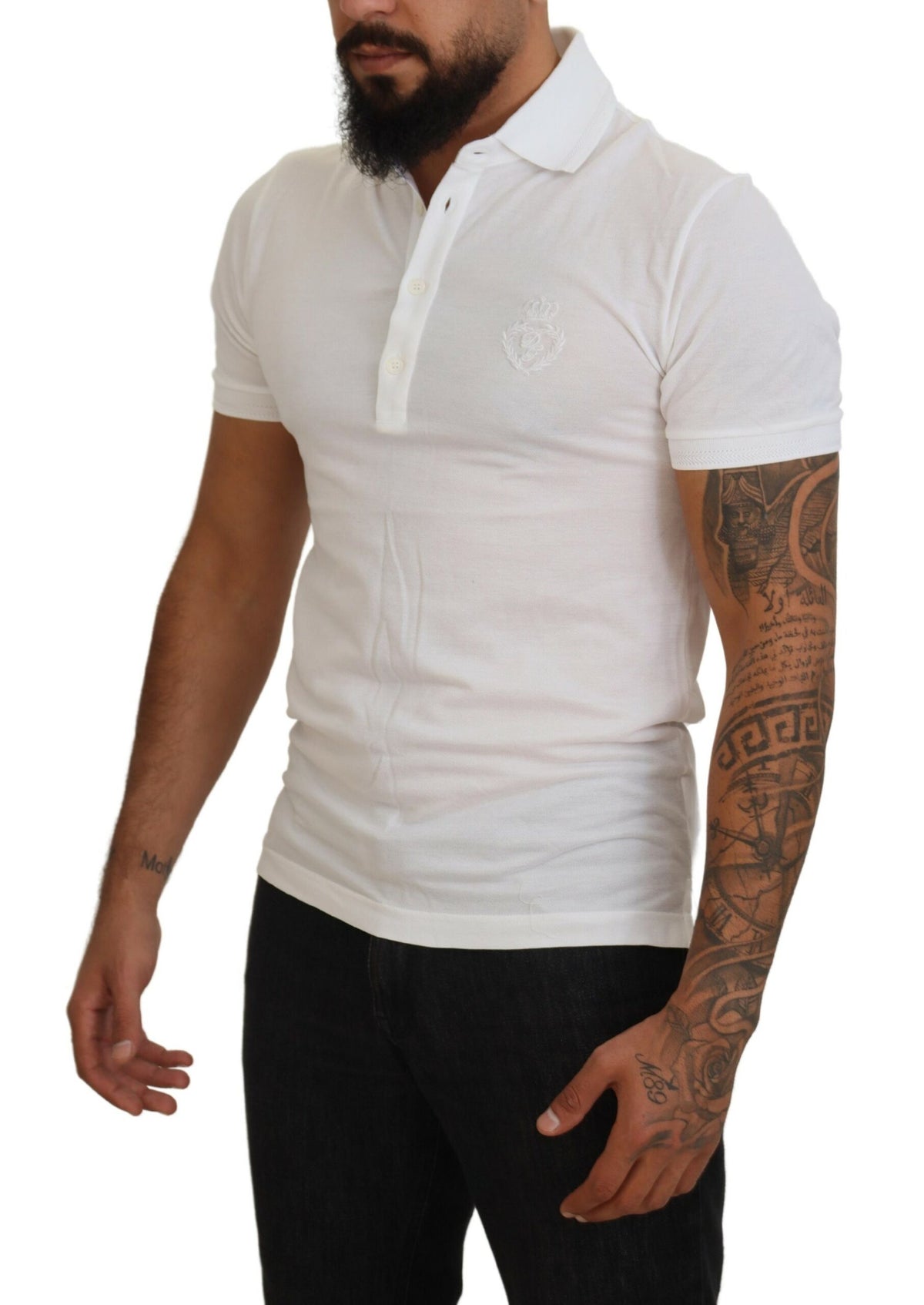 Polo à manches courtes en coton blanc avec logo Dolce &amp; Gabbana