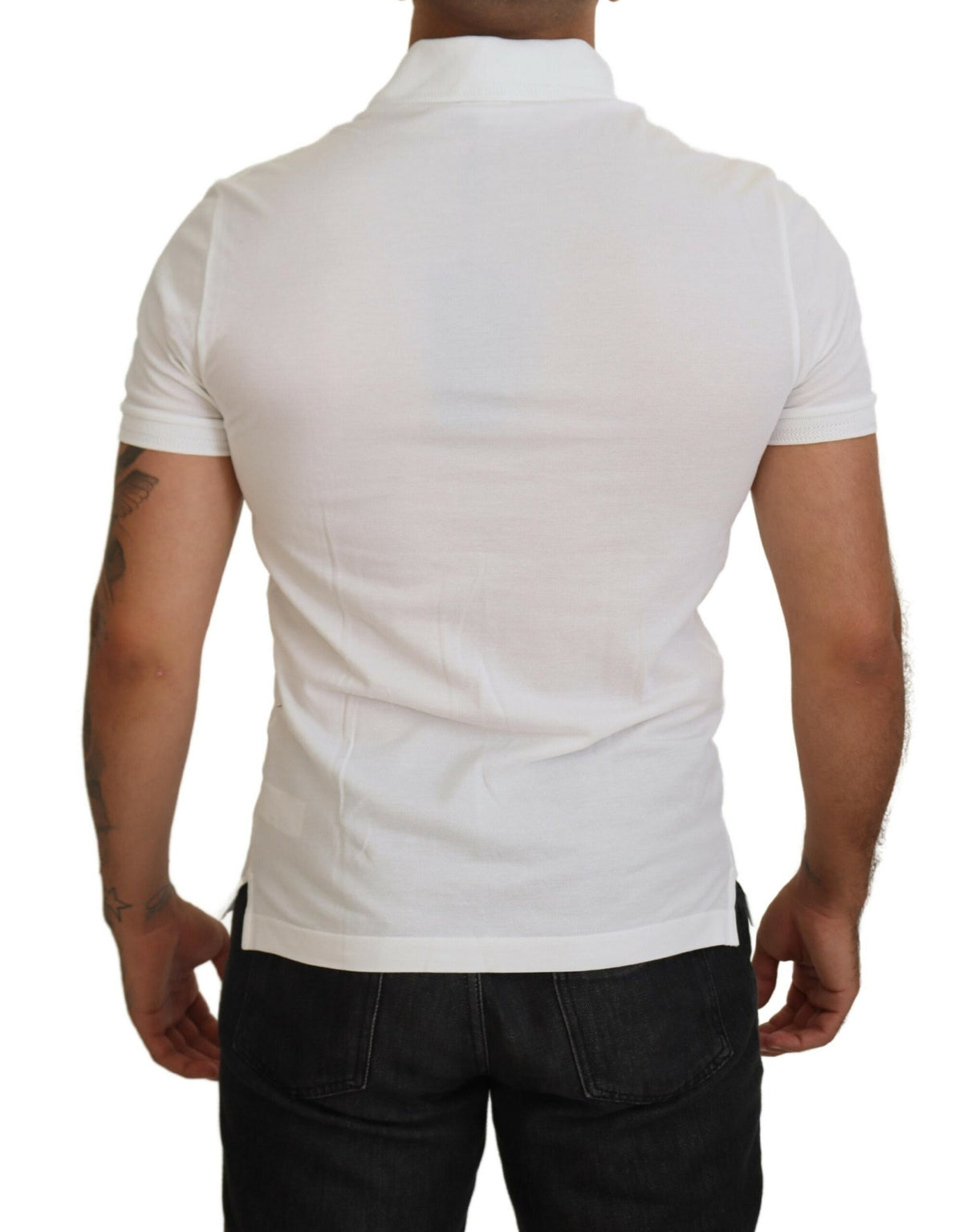 Polo à manches courtes en coton blanc avec logo Dolce &amp; Gabbana