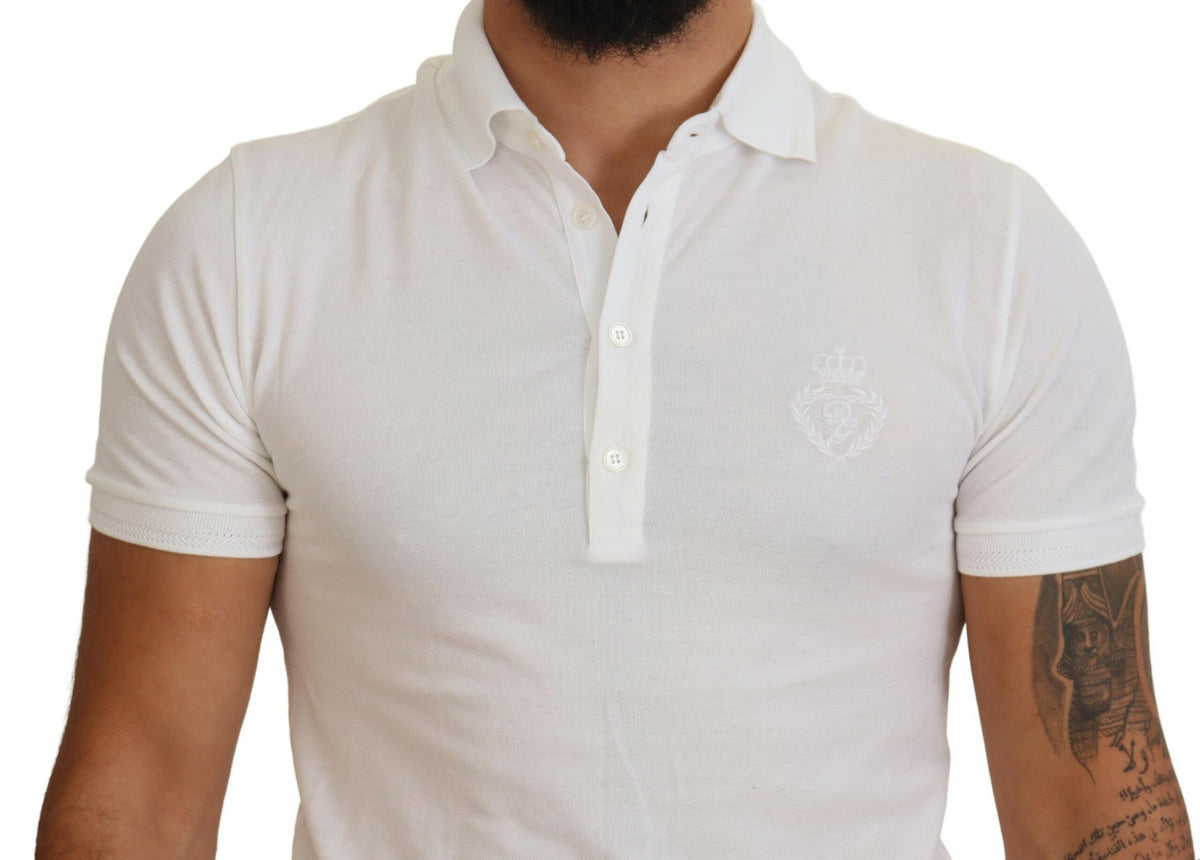 Polo à manches courtes en coton blanc avec logo Dolce &amp; Gabbana