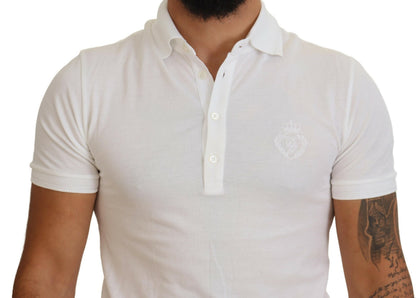 Polo à manches courtes en coton blanc avec logo Dolce &amp; Gabbana
