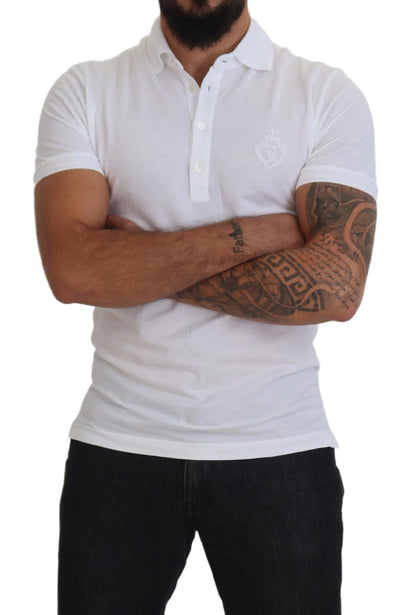Polo à manches courtes en coton blanc avec logo Dolce &amp; Gabbana