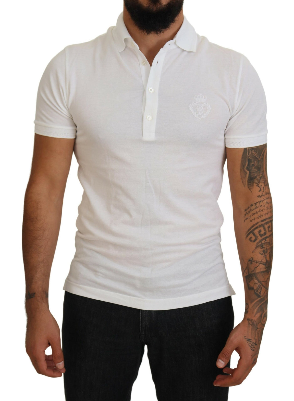 Polo à manches courtes en coton blanc avec logo Dolce &amp; Gabbana