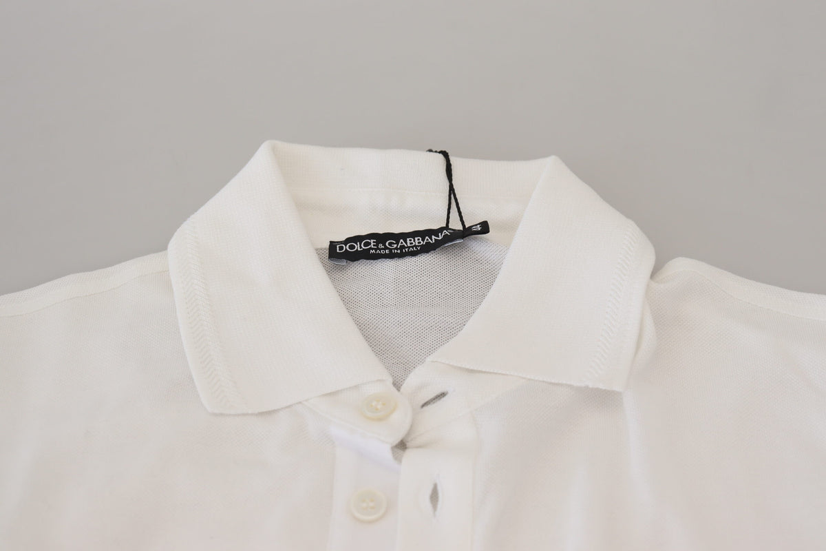 Polo à manches courtes en coton blanc avec logo Dolce &amp; Gabbana