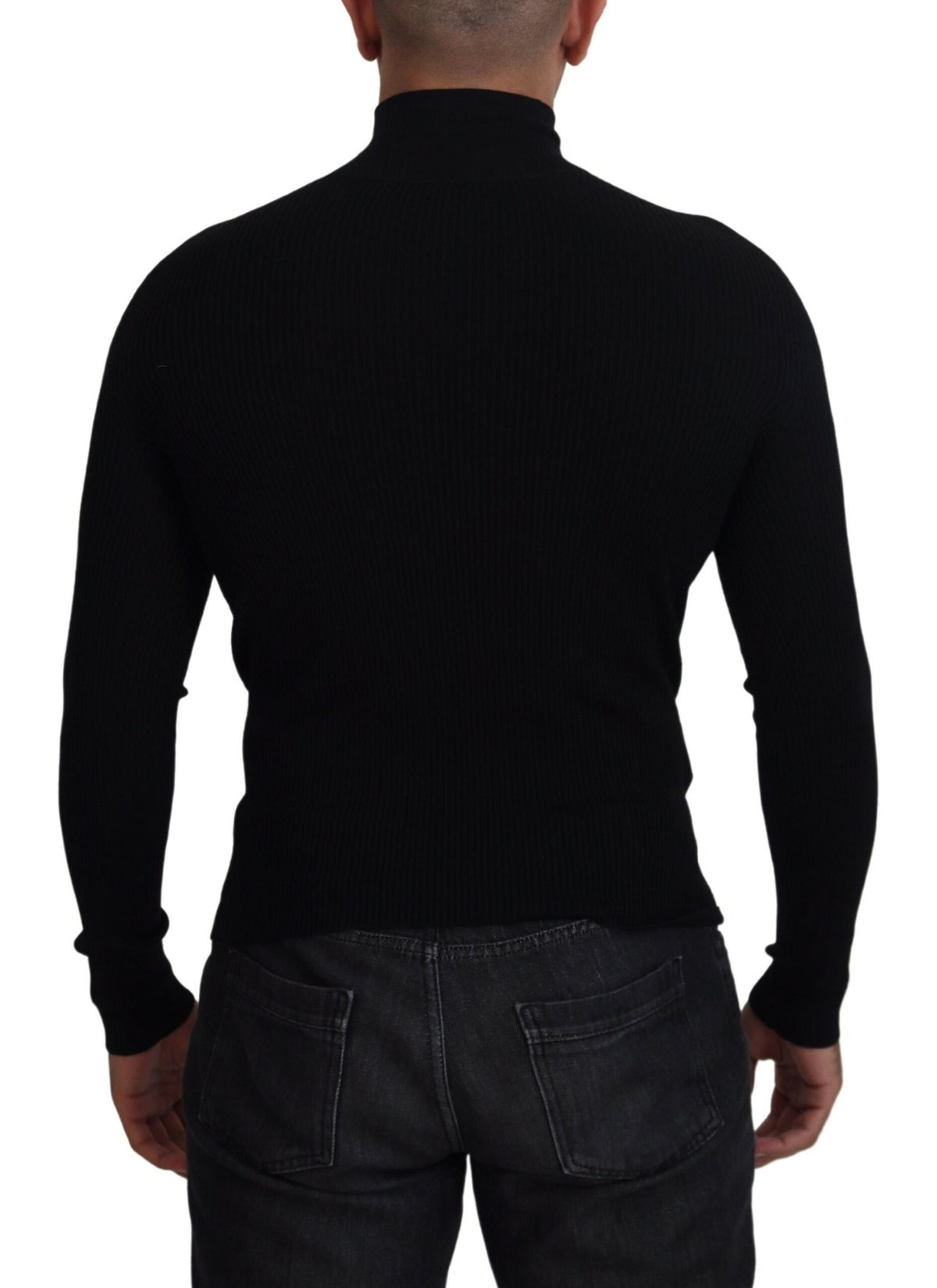 Pull en maille à col montant noir avec demi-fermeture éclair de Dolce &amp; Gabbana