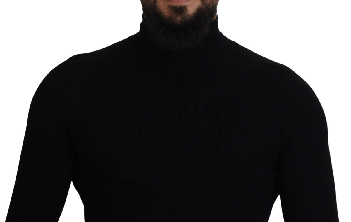 Pull en maille à col montant noir avec demi-fermeture éclair de Dolce &amp; Gabbana