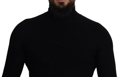 Pull en maille à col montant noir avec demi-fermeture éclair de Dolce &amp; Gabbana