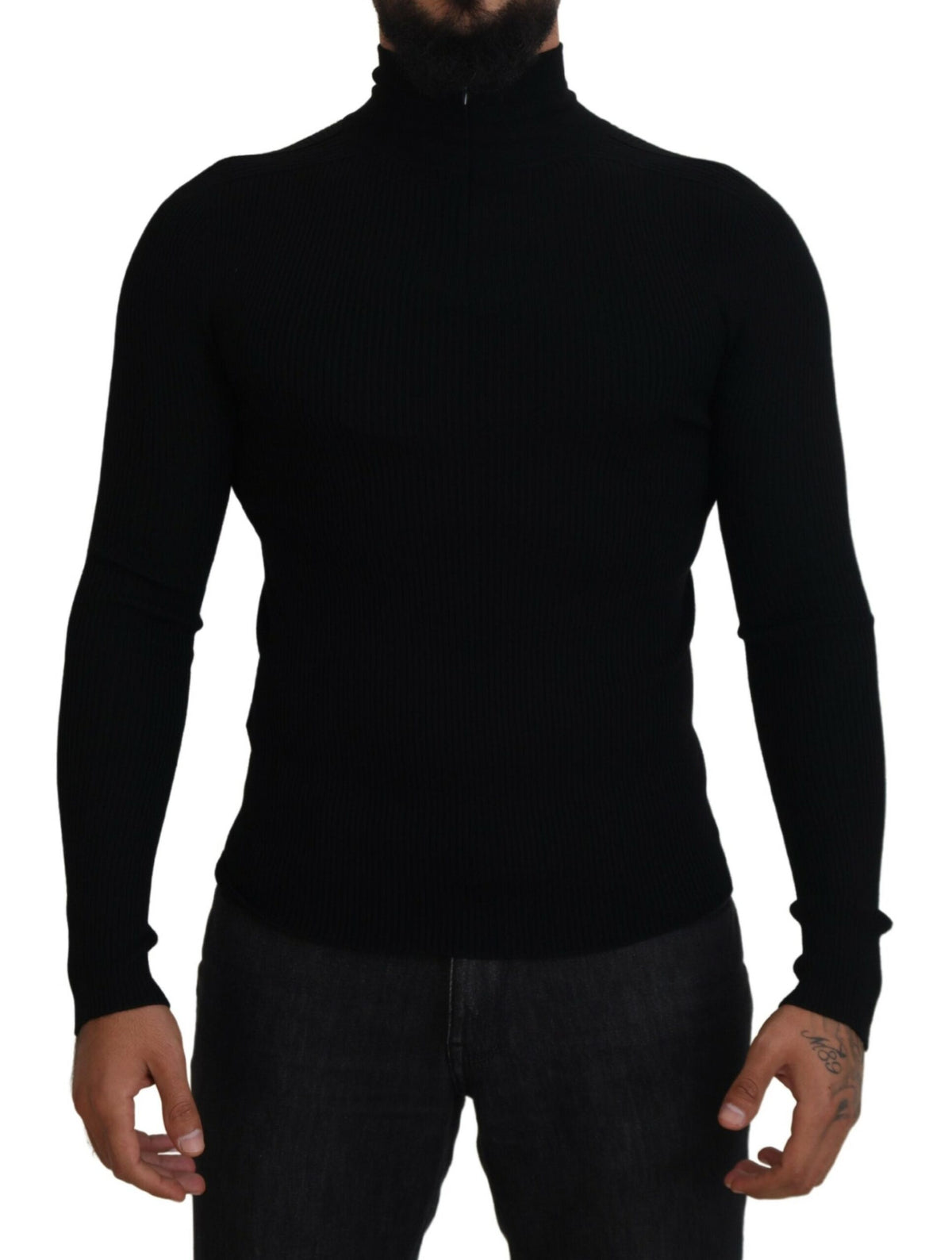Pull en maille à col montant noir avec demi-fermeture éclair de Dolce &amp; Gabbana