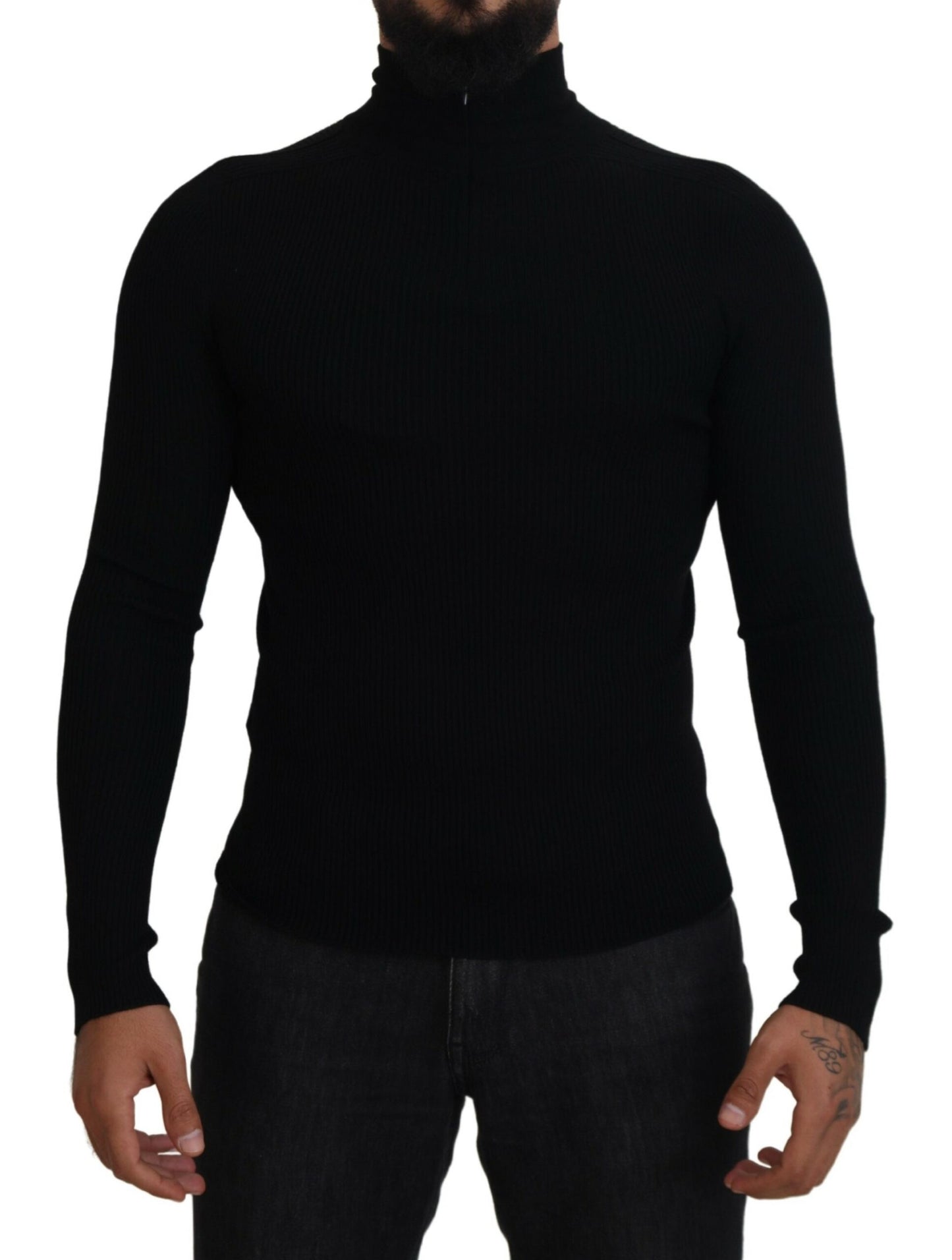 Pull en maille à col montant noir avec demi-fermeture éclair de Dolce &amp; Gabbana