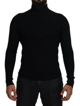 Pull en maille à col montant noir avec demi-fermeture éclair de Dolce &amp; Gabbana