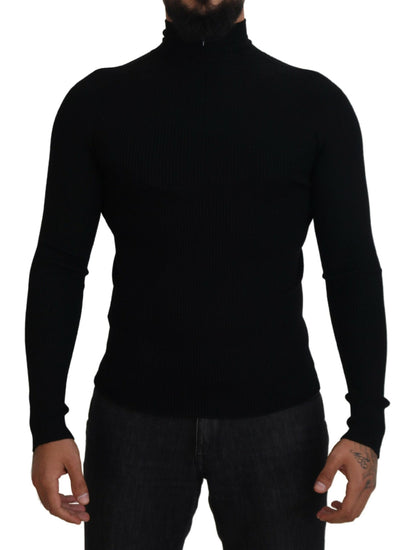 Pull en maille à col montant noir avec demi-fermeture éclair de Dolce &amp; Gabbana