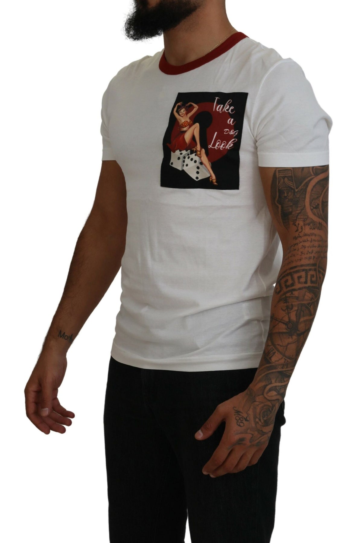 T-shirt à col rond en coton blanc avec imprimé du logo de Dolce &amp; Gabbana