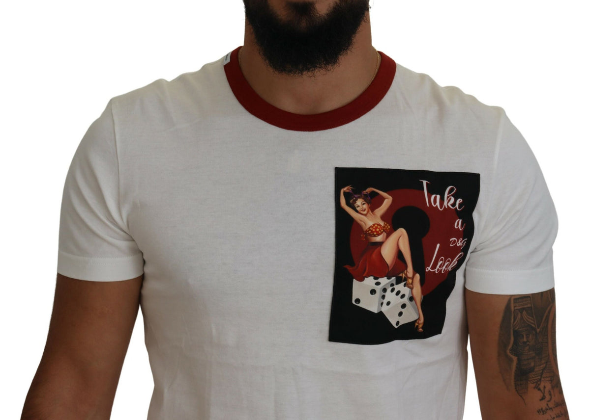 T-shirt à col rond en coton blanc avec imprimé du logo de Dolce &amp; Gabbana
