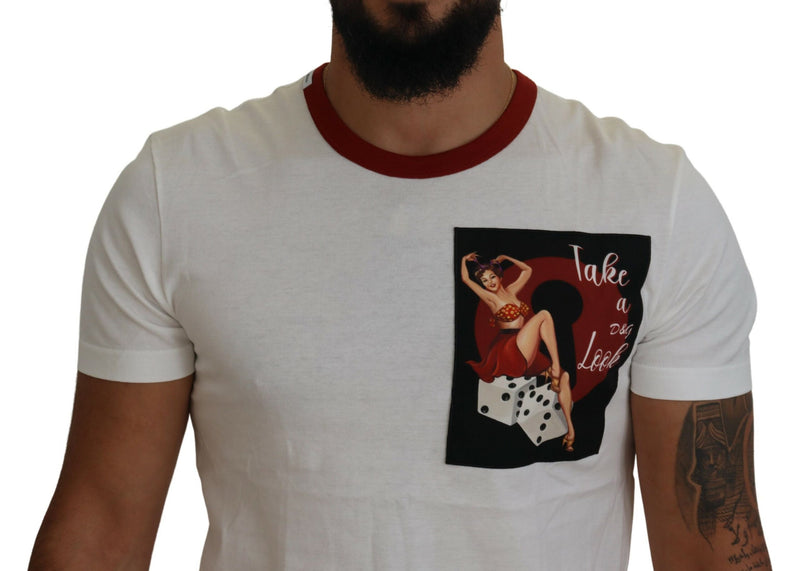 Dolce &amp; Gabbana katoenen T-shirt met witte logo-print en ronde hals.