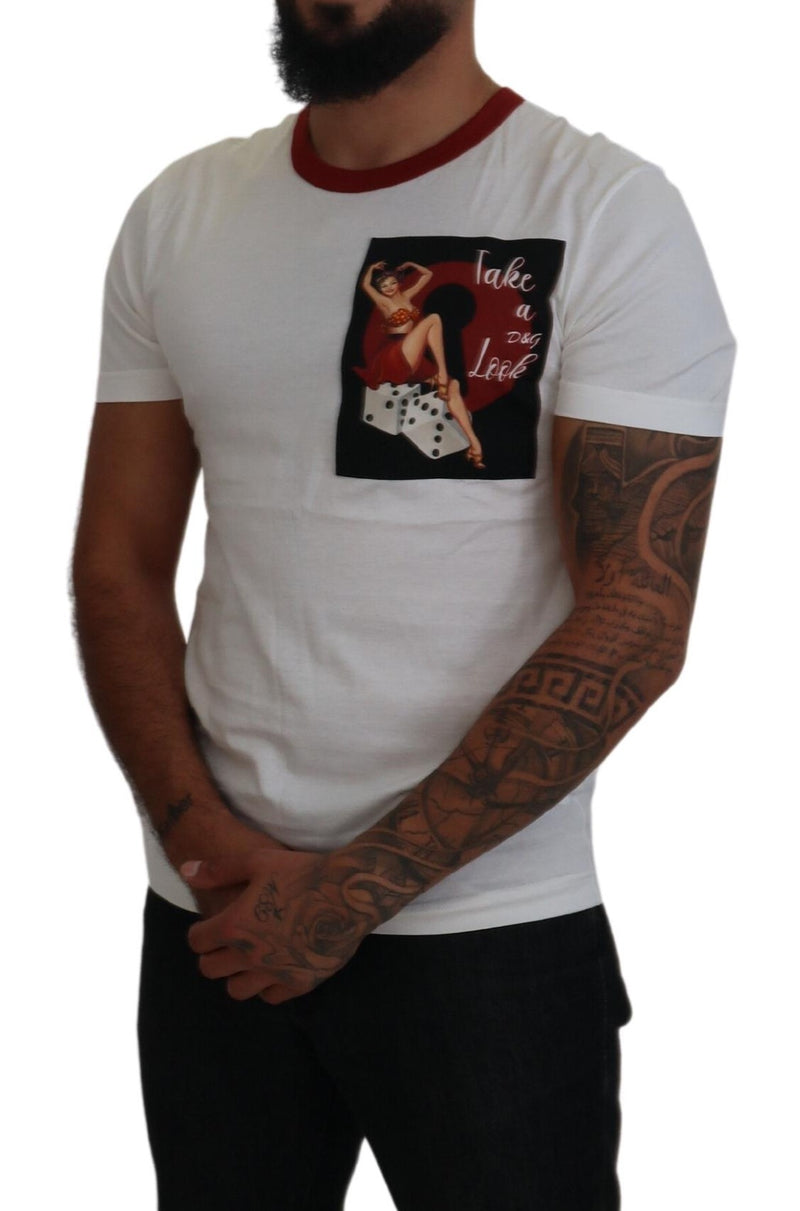 Dolce &amp; Gabbana katoenen T-shirt met witte logo-print en ronde hals.