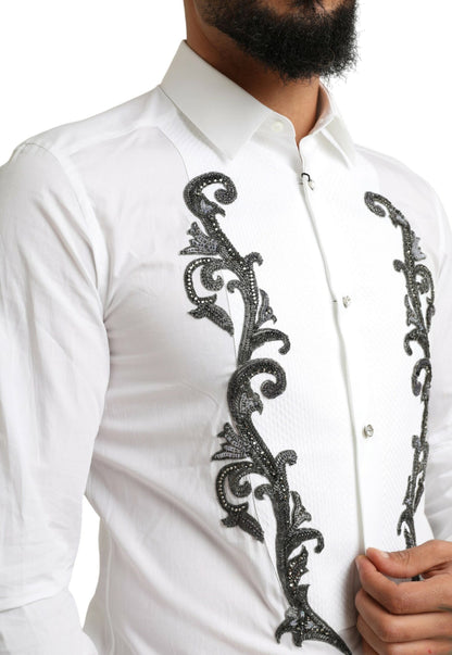 Chemise blanche à manches longues, coupe ajustée, style baroque, de Dolce & Gabbana.