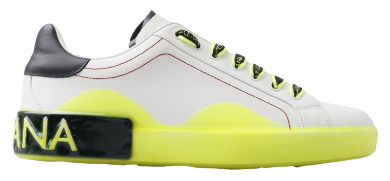Dolce & Gabbana Portofino White Yellow Leather Sneakers