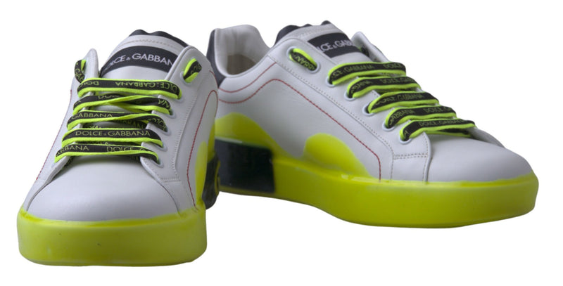 Dolce & Gabbana Portofino White Yellow Leather Sneakers